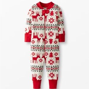 Hanna Andersson Dear Deer Festive Red and White Holiday footed pajamas 18-24